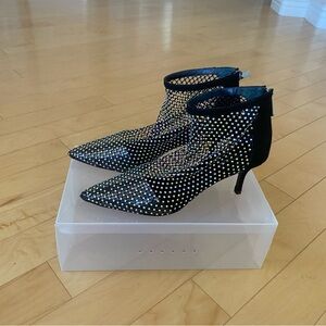 Charles By Charles David Black Mesh and Silver Rhinestone Ankle Booties